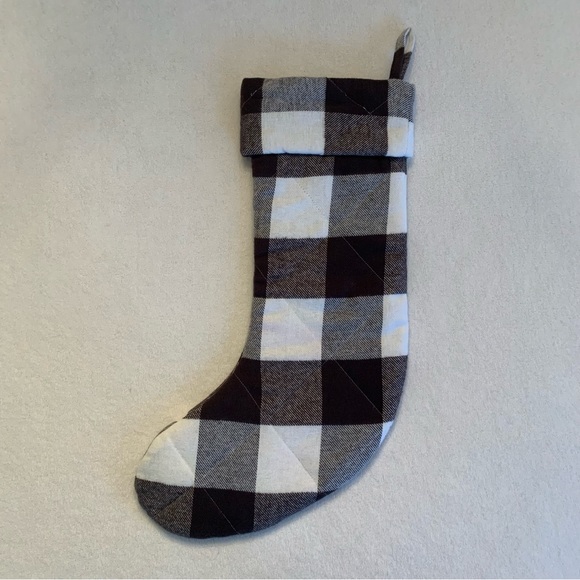 Charcoal grey and cream plaid stocking - Picture 1 of 6